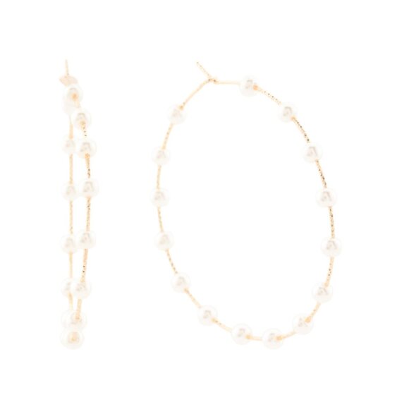 TRUE TO FORM Gold/pearl 14kt Gold Plated Pearl Station Hoop Earrings - Picture 1 of 2